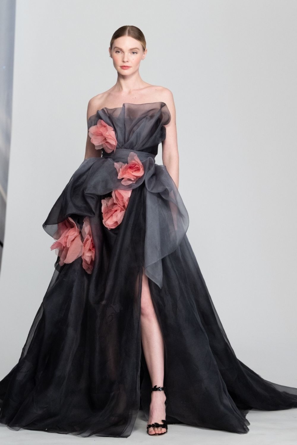 Black dress with tulle flowers