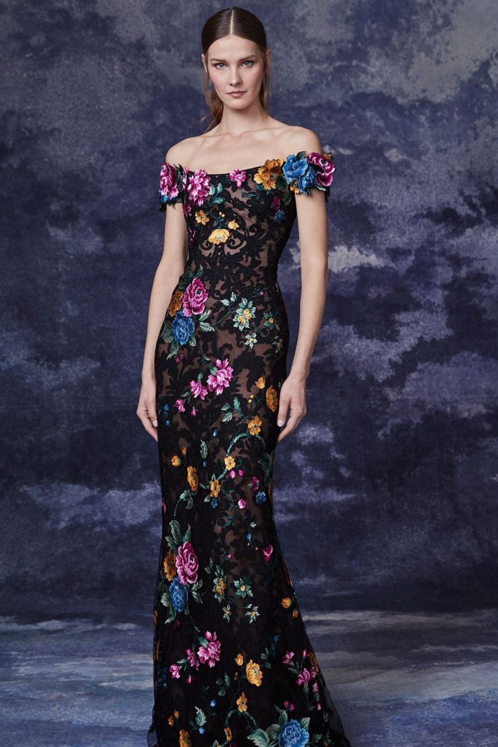 Black gown with floral details