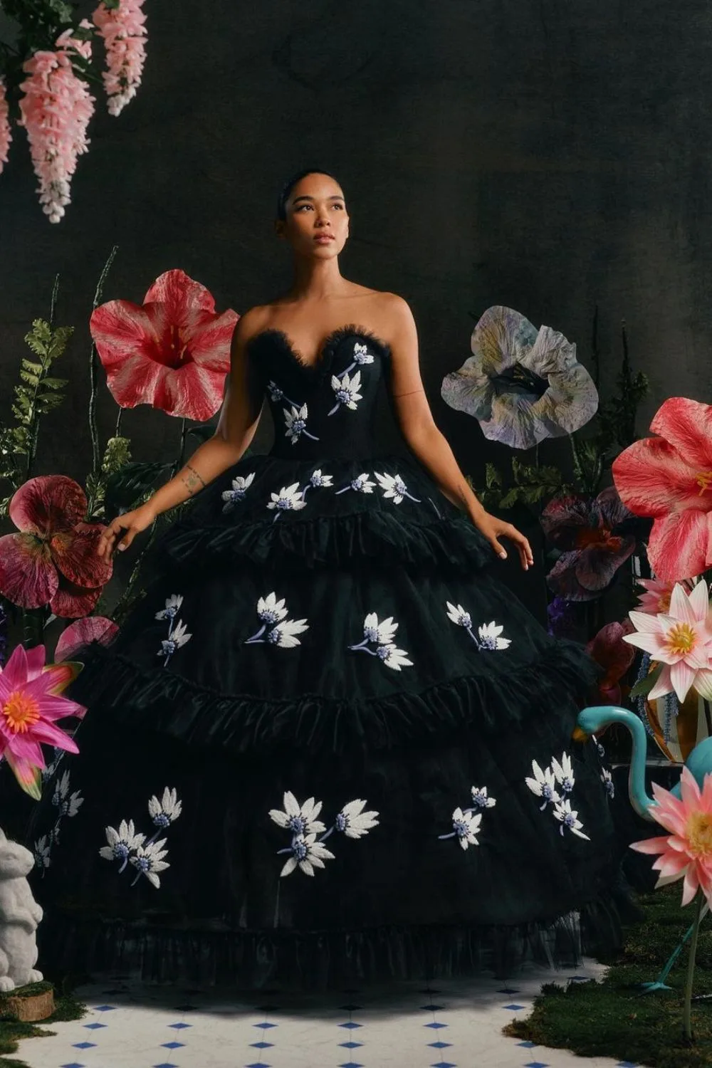 Black gown with white flowers