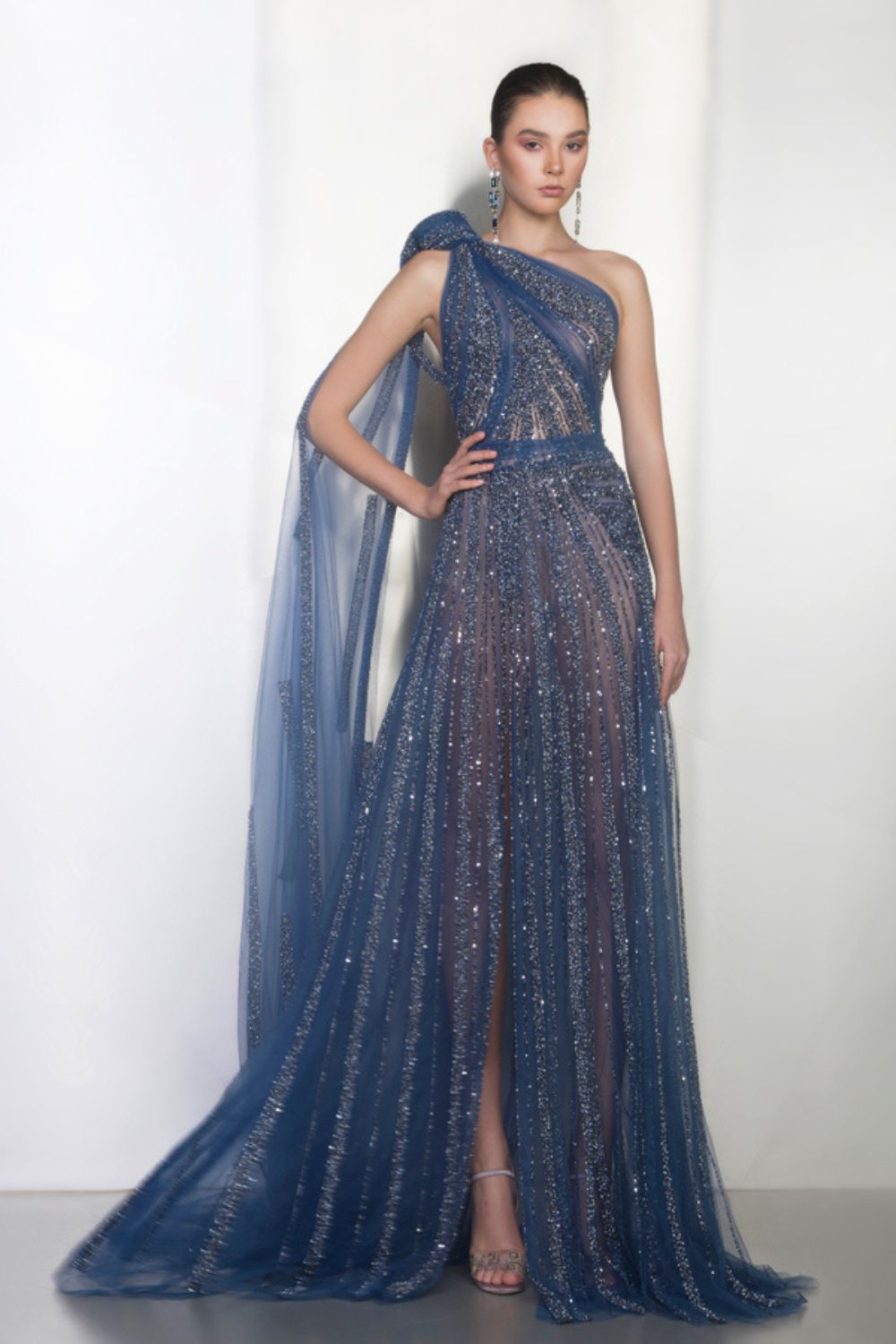 Blue sequined gown