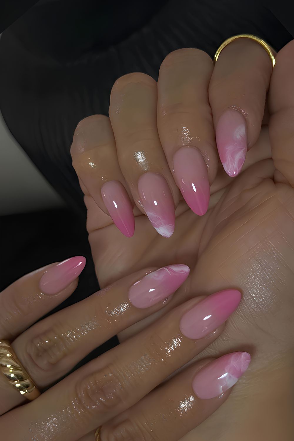 Bright pink marble nails