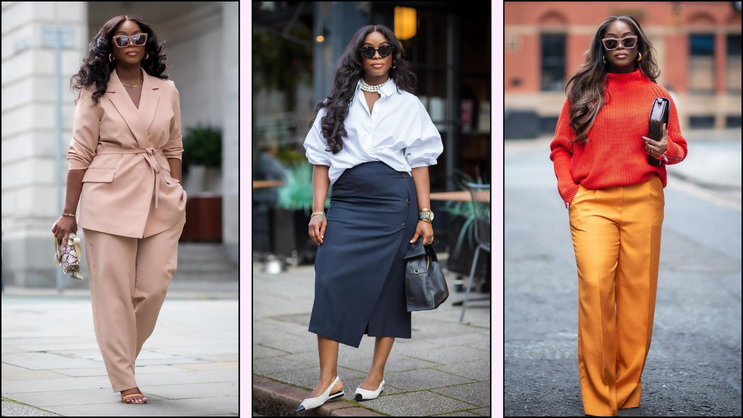 A collage of classy outfits for curvy women