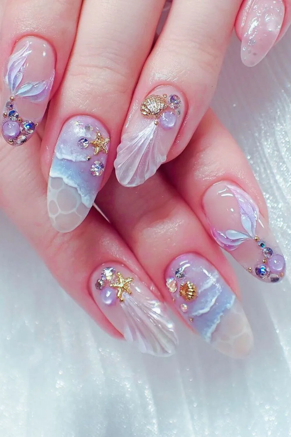 Clear nails with ocean accents