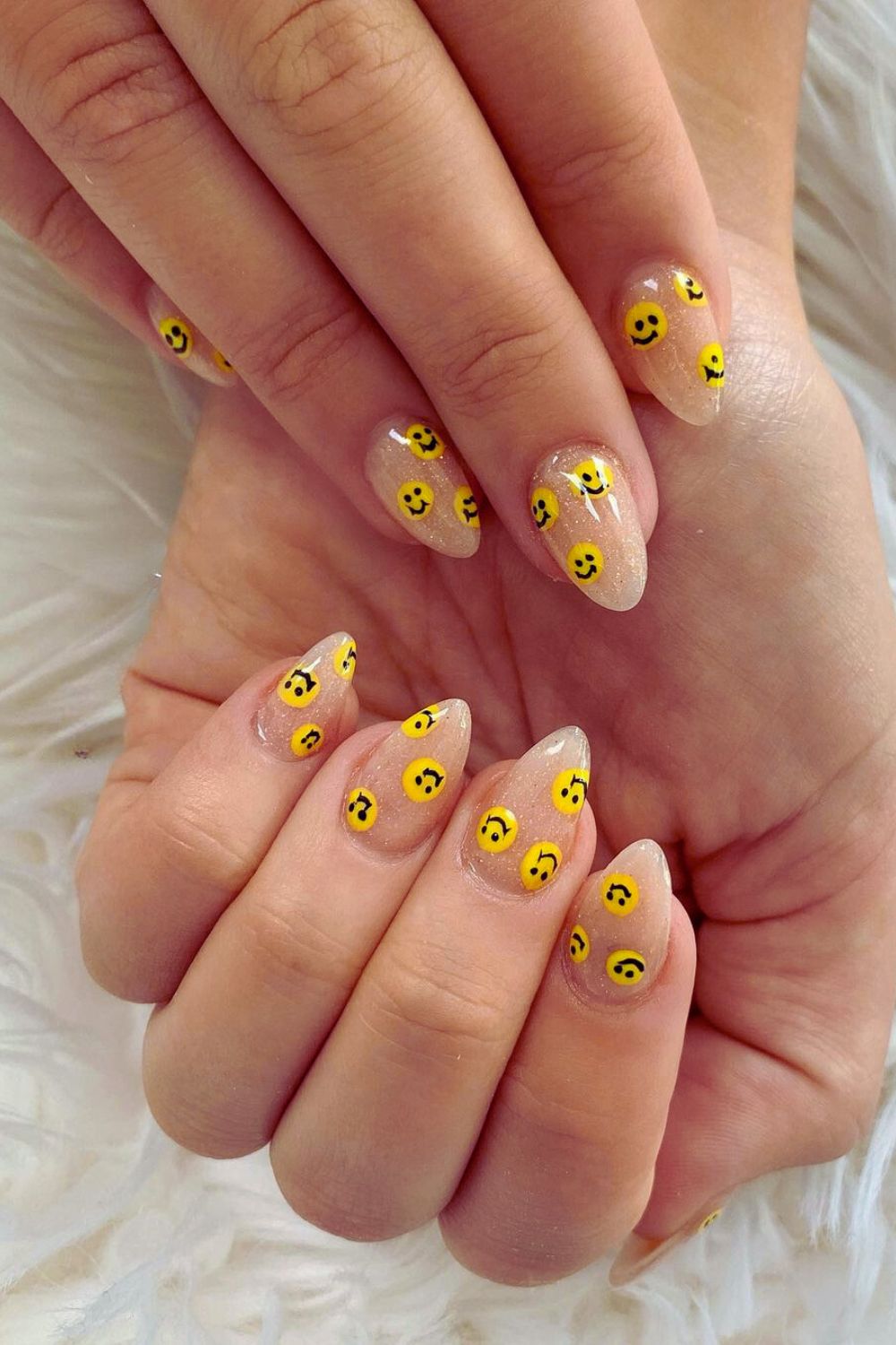 Clear nails with smiley speckles