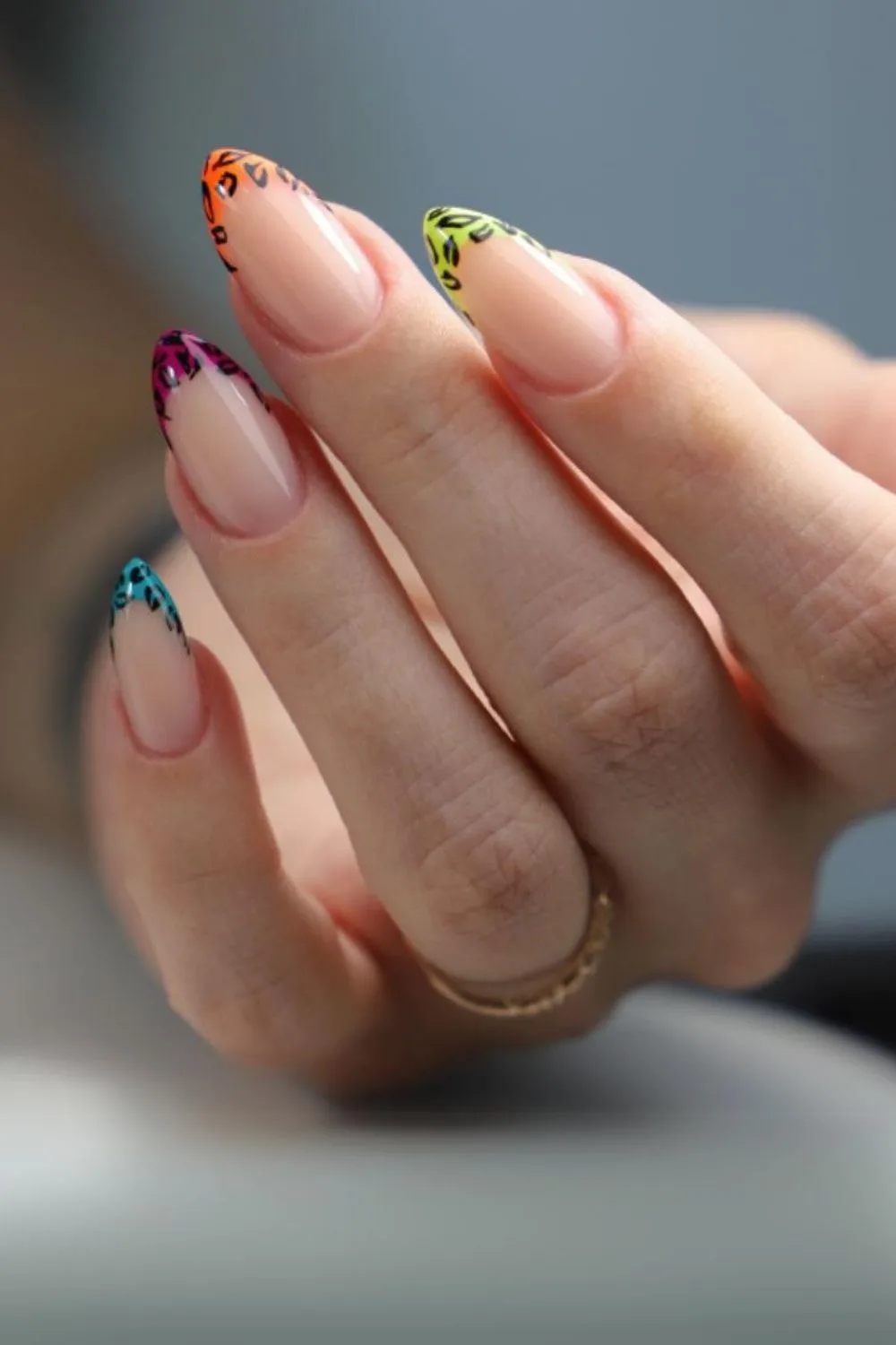 Colorful leopard French tip nails