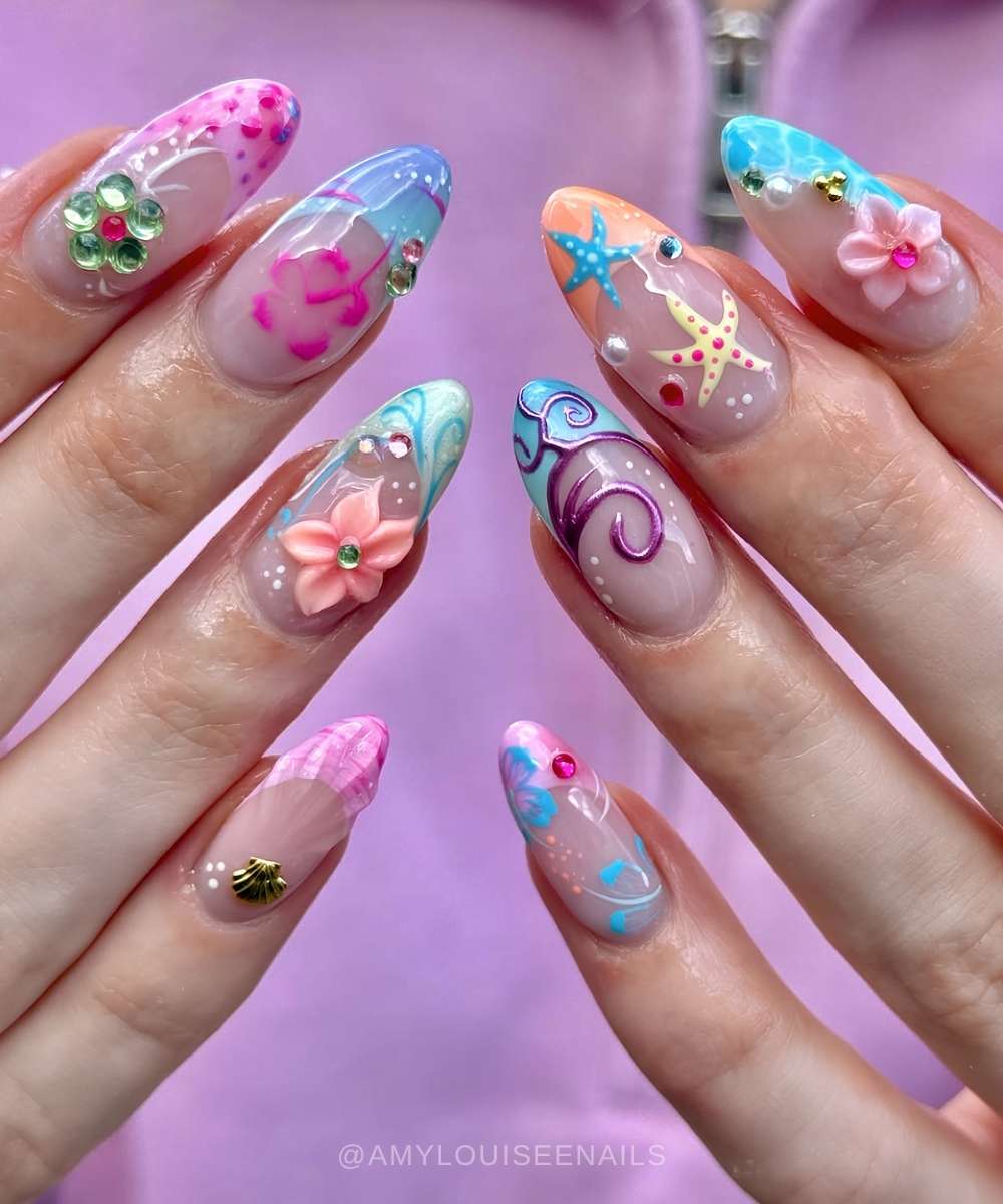 Colorful mermaid inspired French manicure