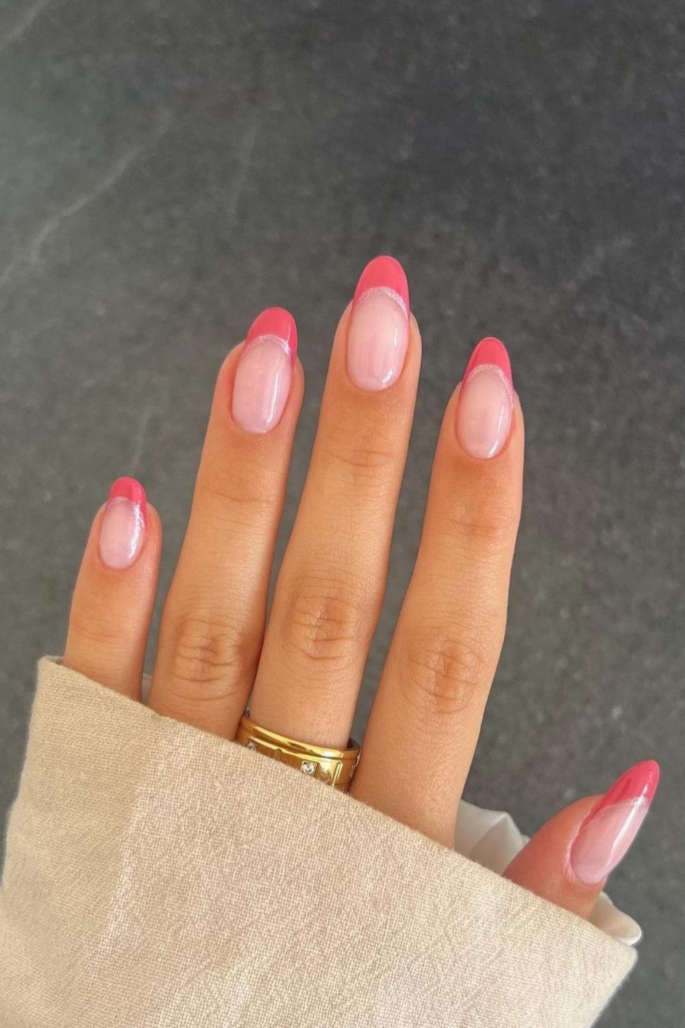 Coral pink Frenchies with glitter outline