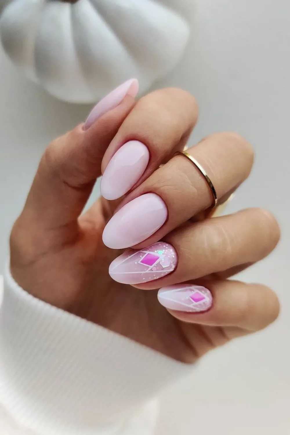 Cute pink nails with diamond accents