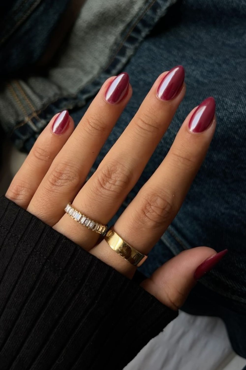 Dark red chrome nails