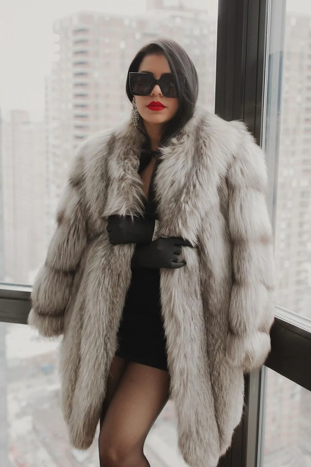 Dress and a fur coat outfit