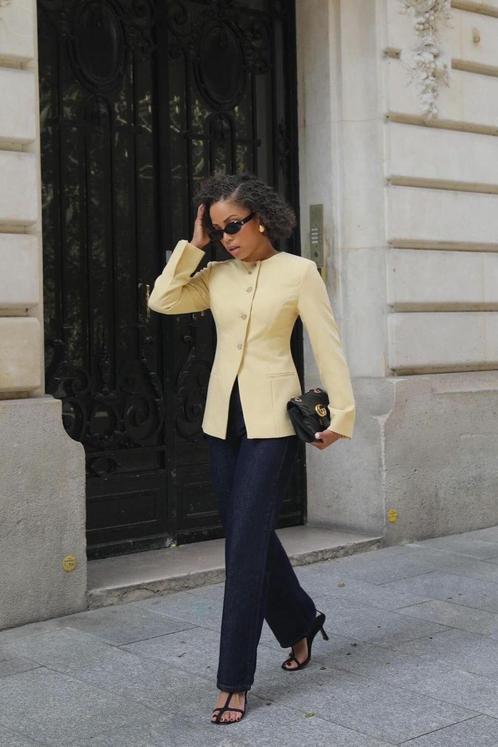 Elegant butter yellow blazer outfit