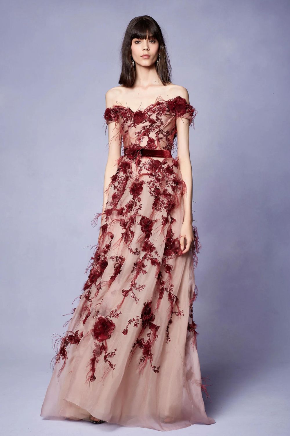 Evening dress with feathery florals