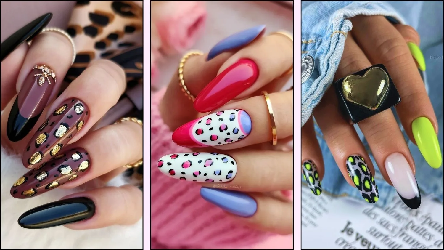 A collage of fierce and bold leopard print nails