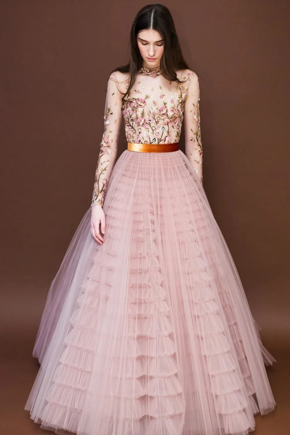 Floral dress with pink tulle