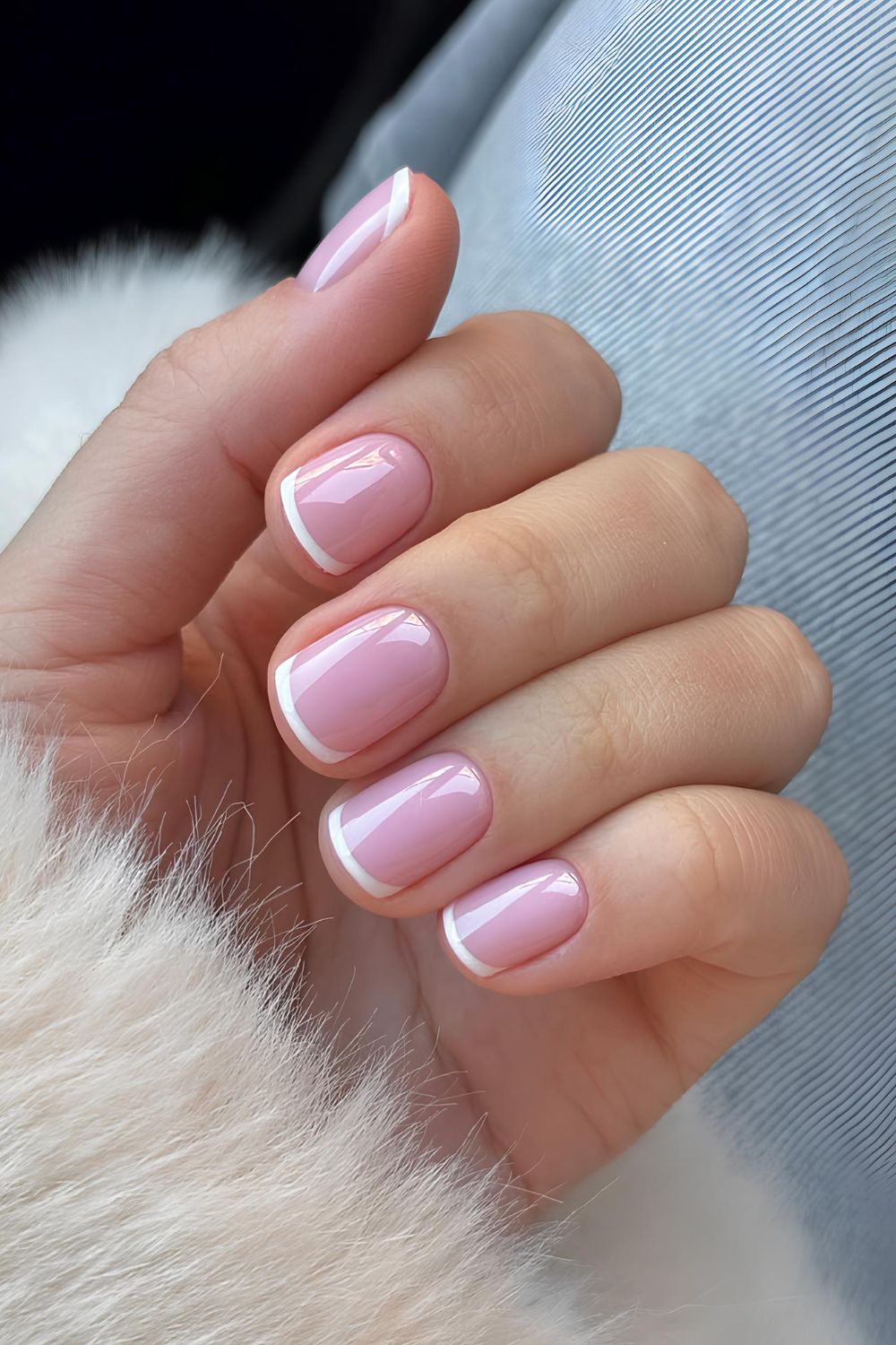 French tip mani with pink base