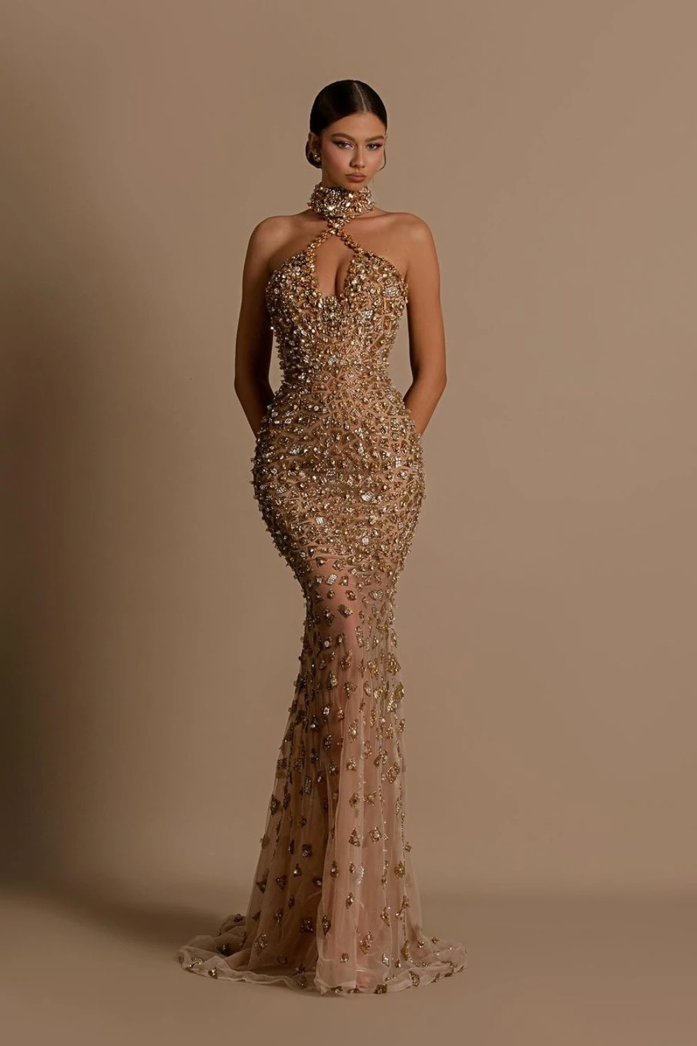 Gold beaded siren dress