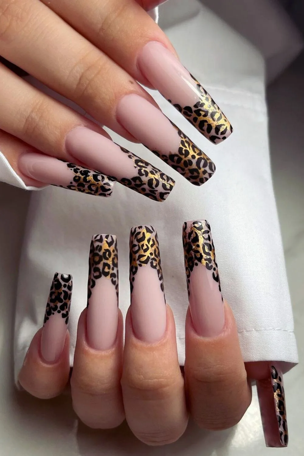 Golden leopard french tips