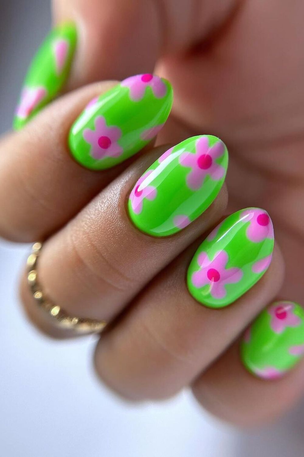 Green floral nails