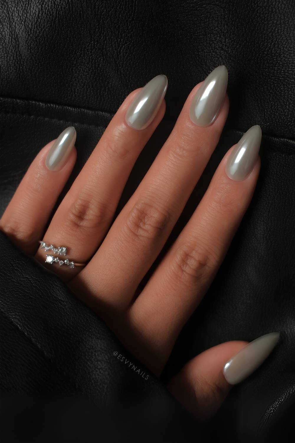 Grey chrome nail design