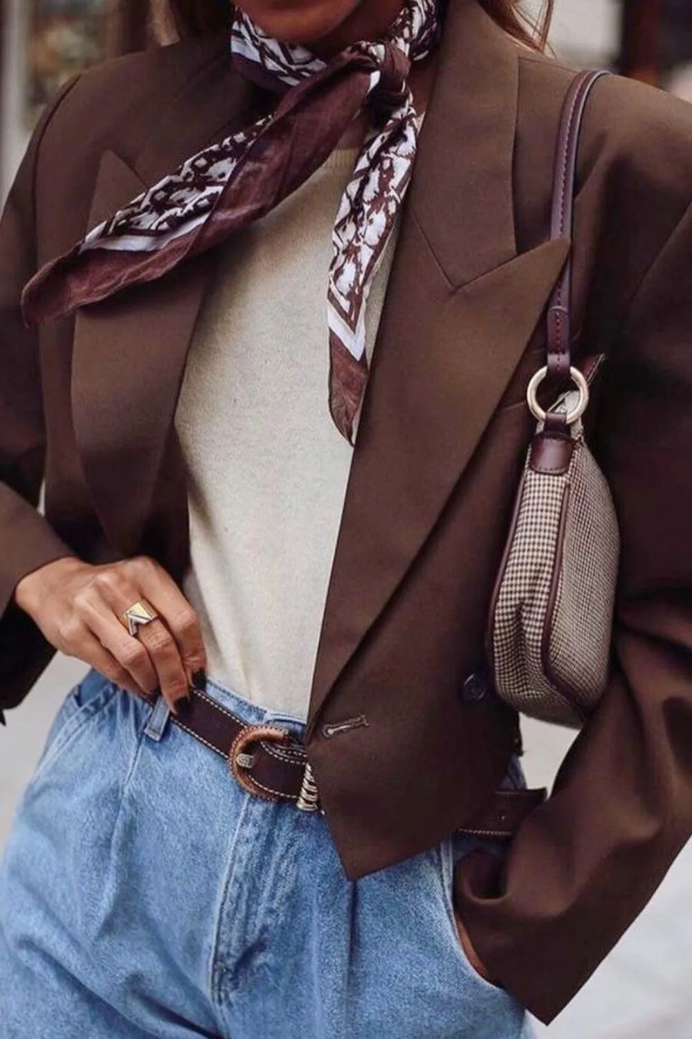 Jeans with scarf outfit idea