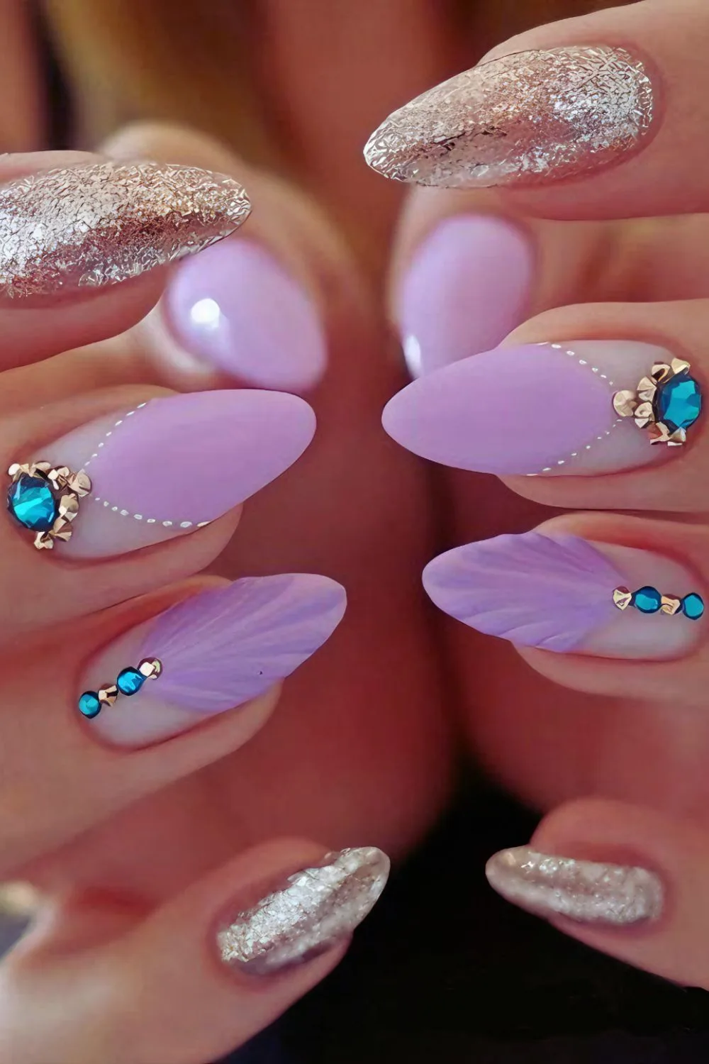 Lavender nails with ocean bling