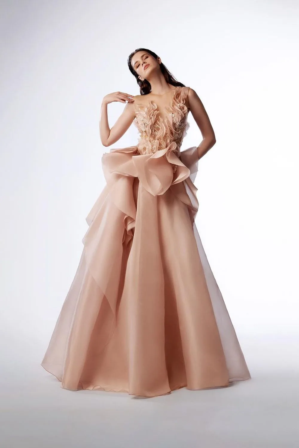 Layered blush colored gown