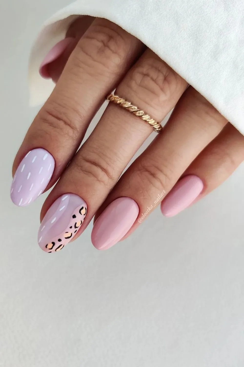 Lilac and leopard pink combo nails