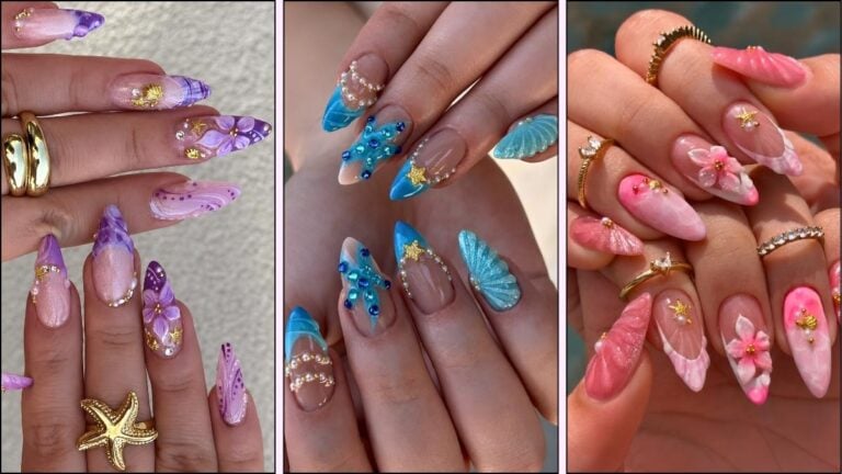 A collage of mermaid inspired nails