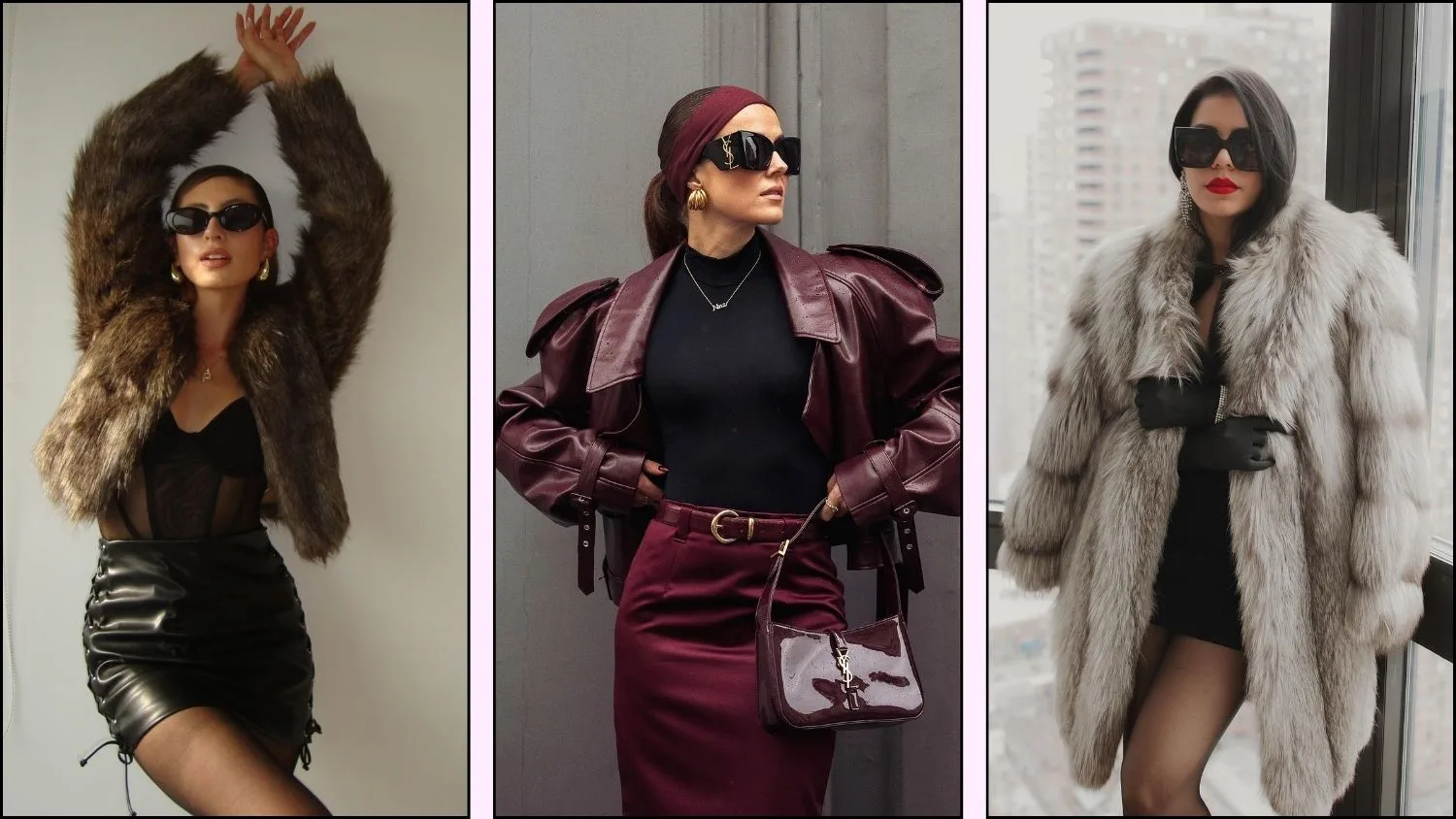 A collage of mob wife style outfits