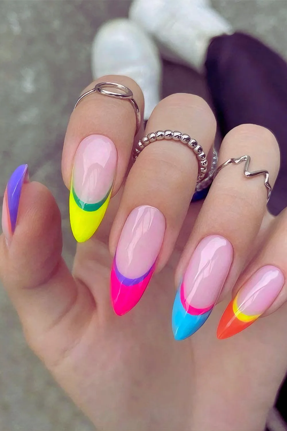 Nails with rainbow french tips