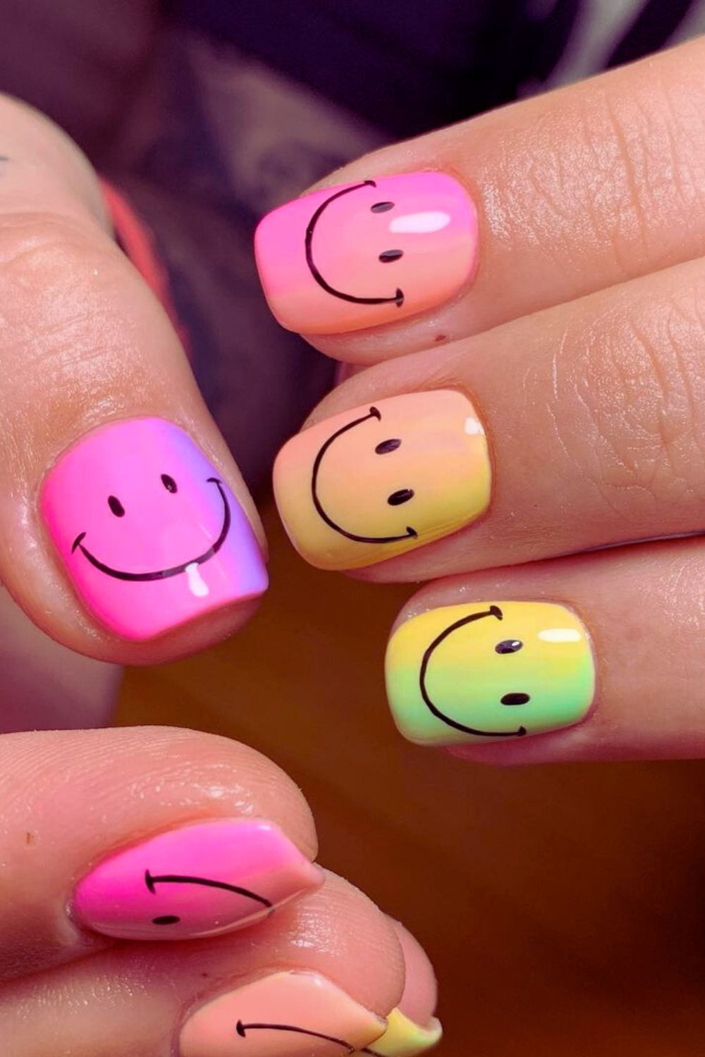 Neon gradient happy nails