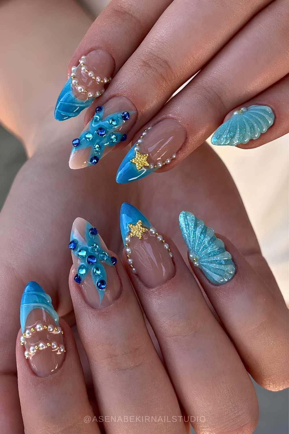 Ocean blue mermaid inspired manicure
