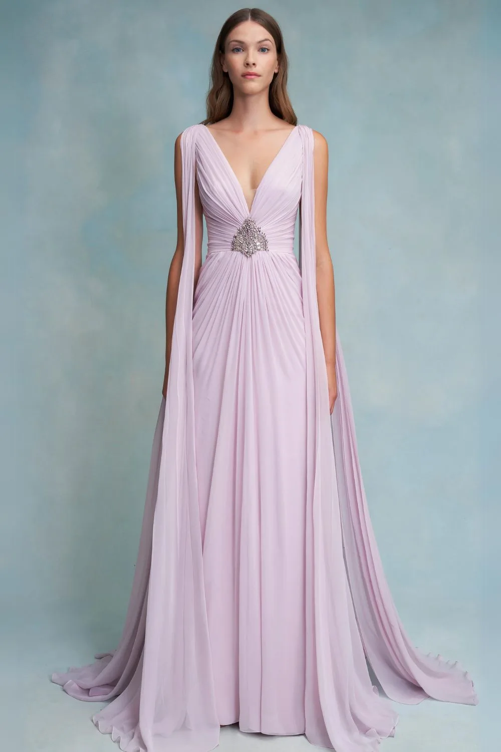 Pink chiffon Grecian dress