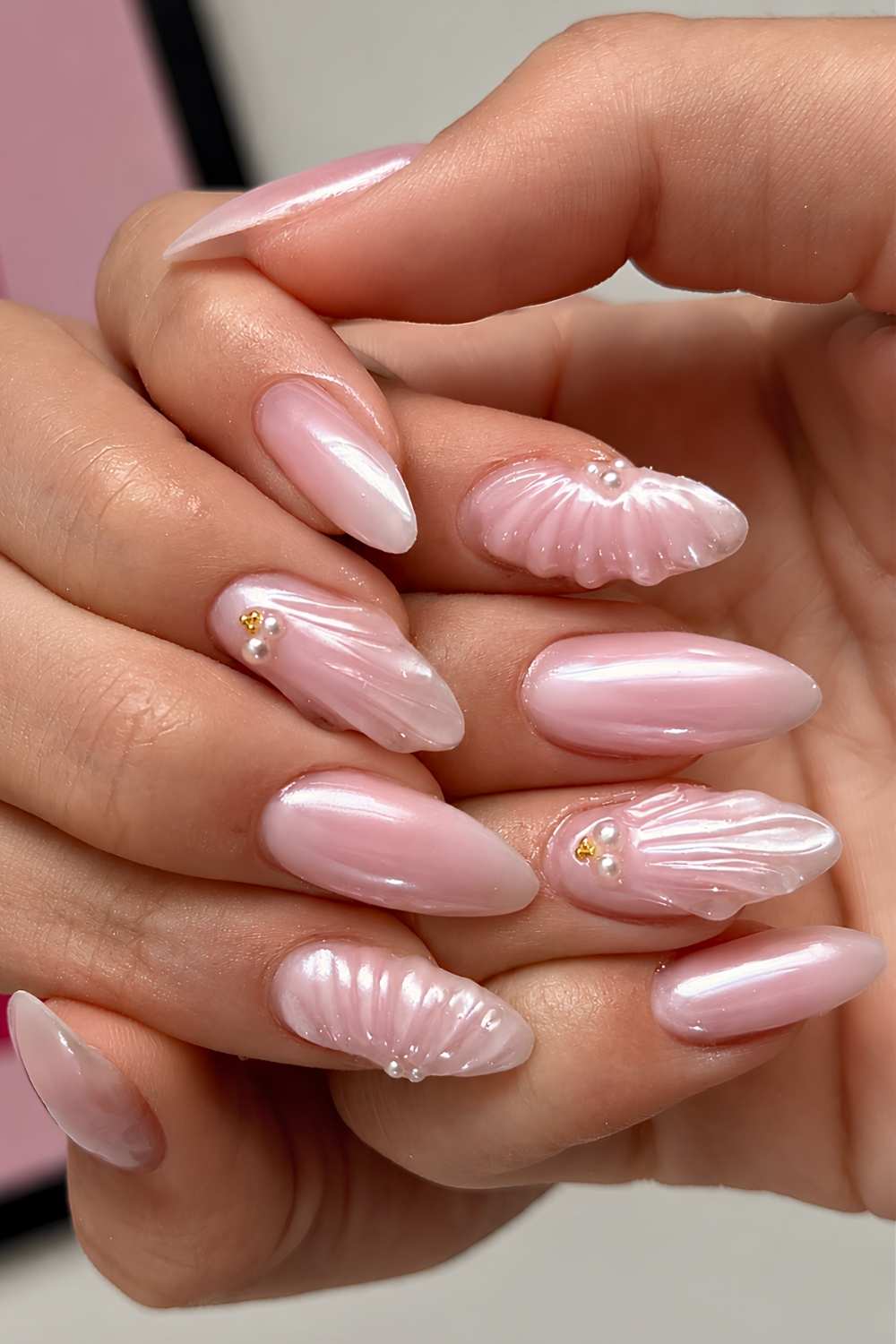 Pink chrome mermaid inspired nails