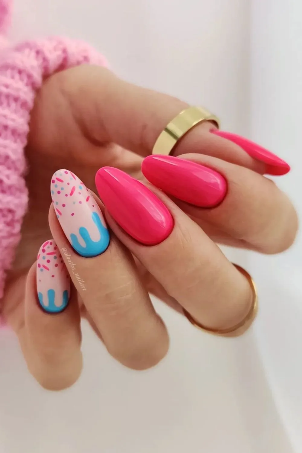 Pink nails with sprinkle drips