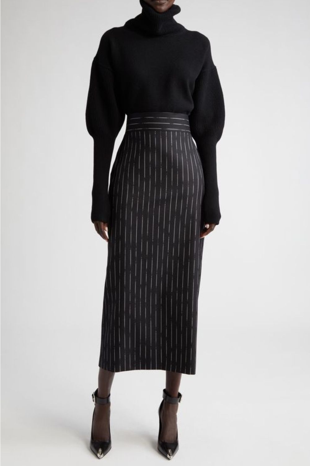 Pencil skirt with pinstripe pattern