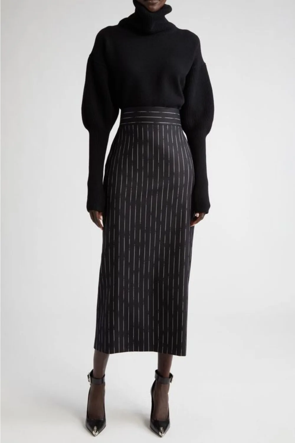 Pencil skirt with pinstripe pattern