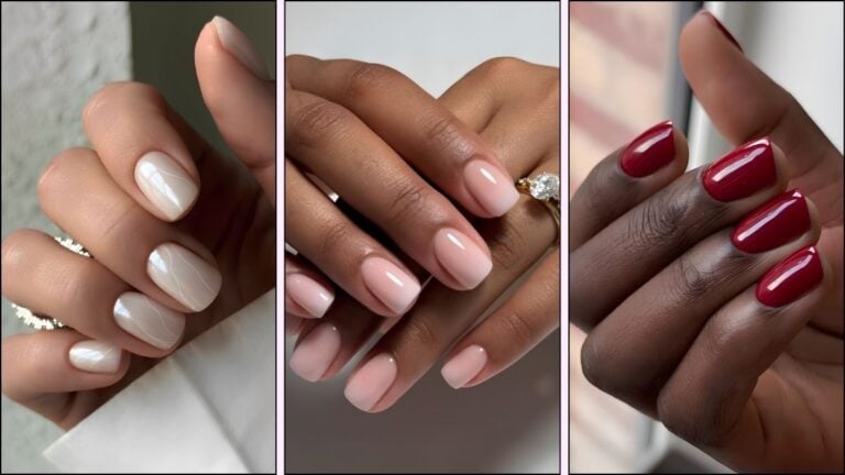 A collage of elegant short nail designs
