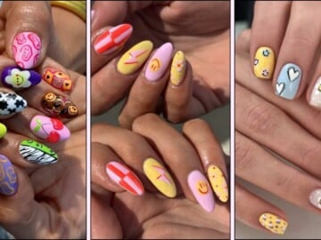 A collage of smiley face nail art ideas