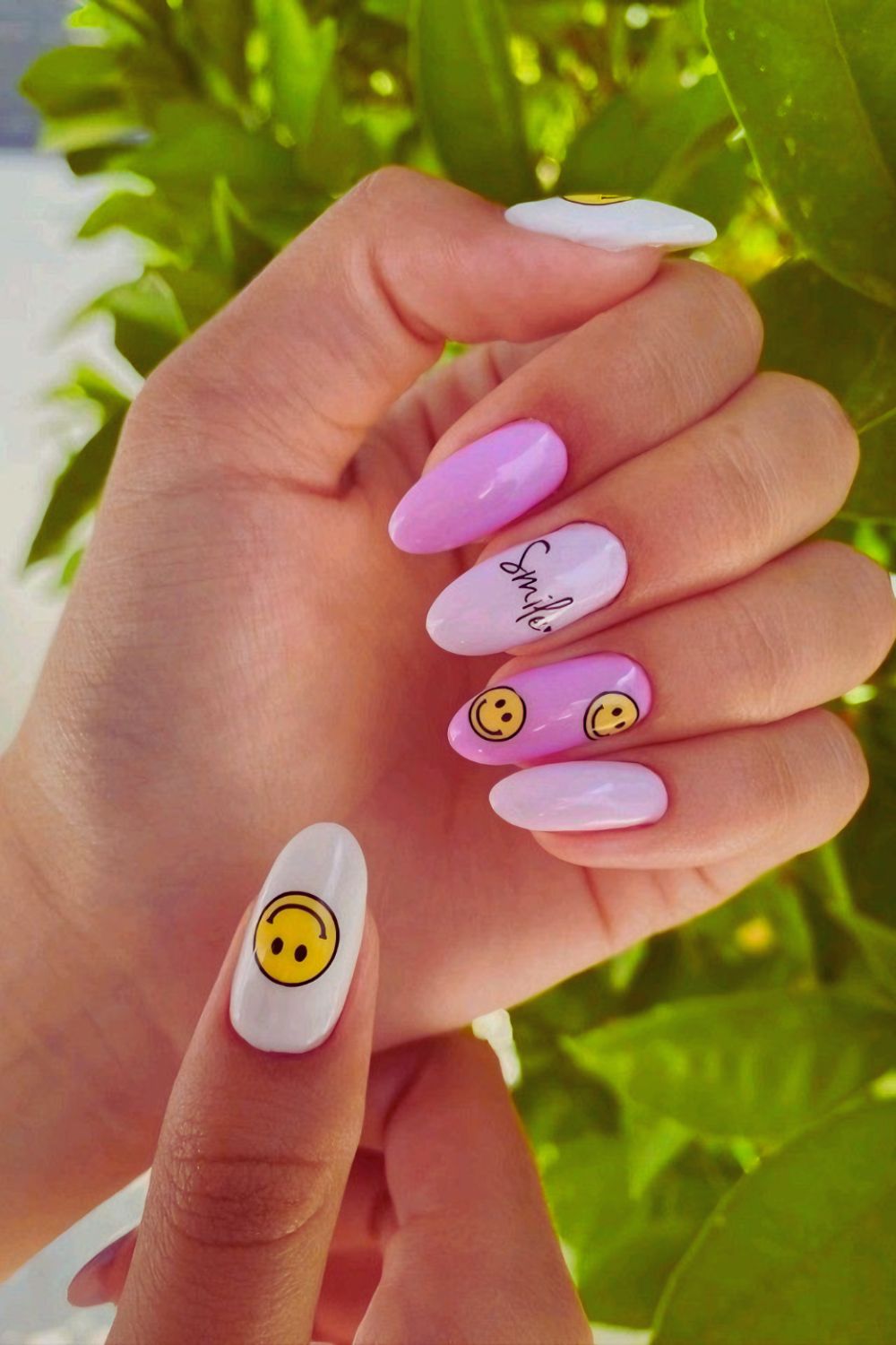 Smiley pink and white nails