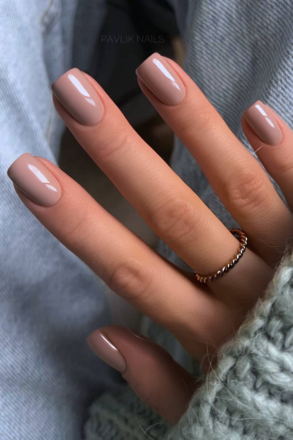 Solid light brown manicure