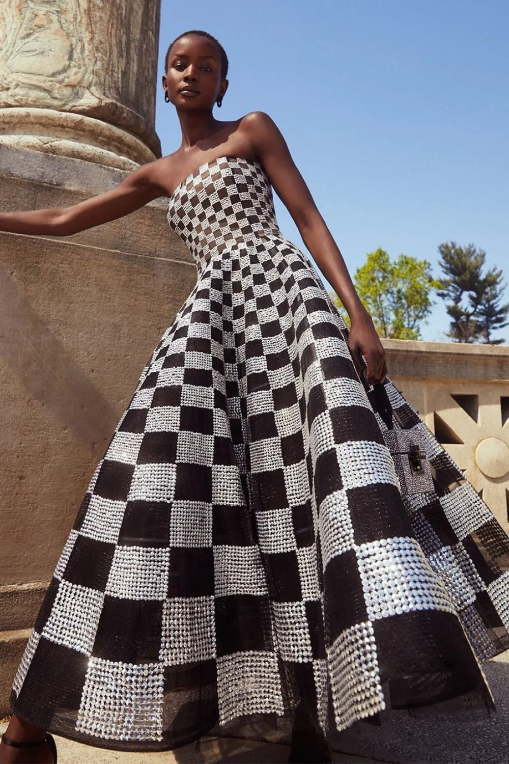 Strapless checkerboard dress