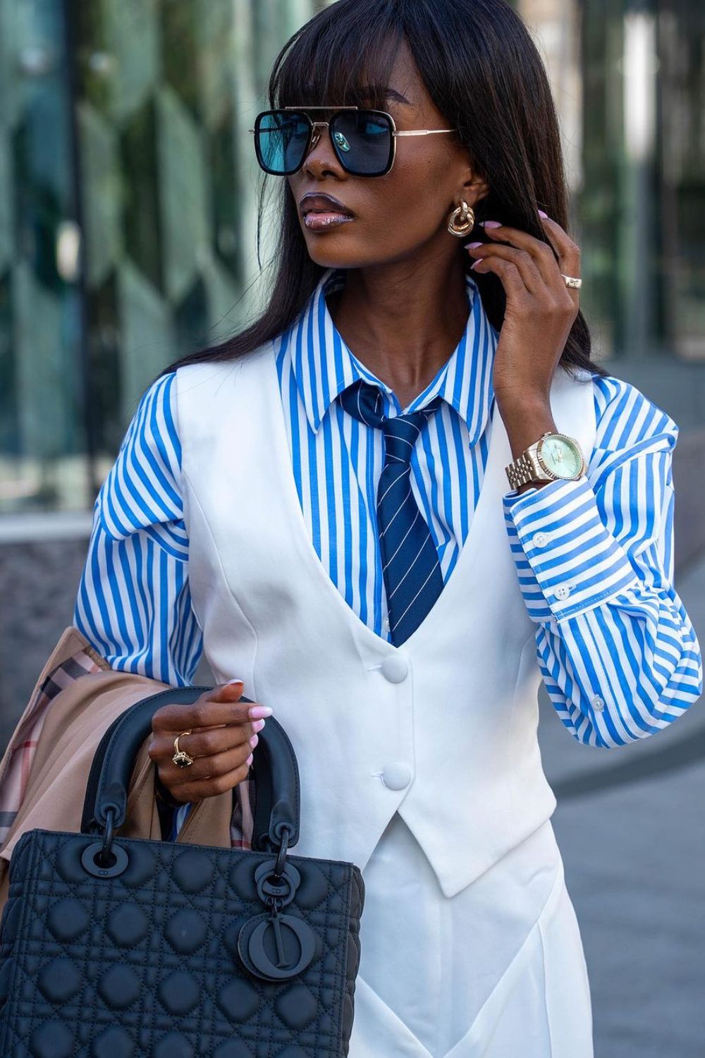 Striped  shirt, vest and striped tie outfit