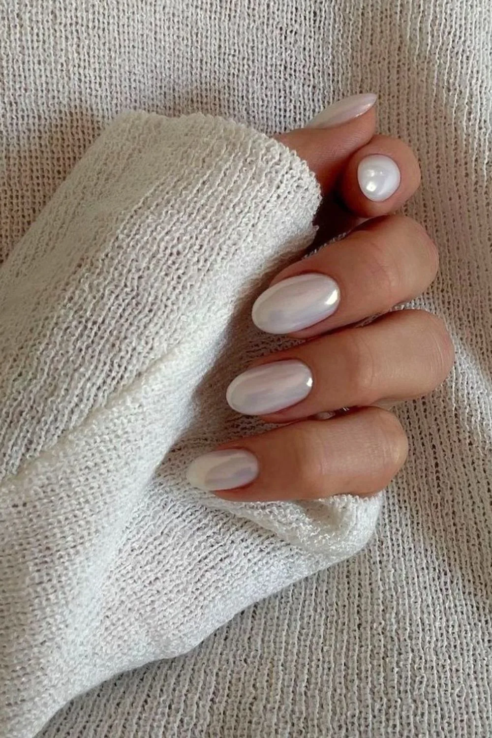 White nails with chrome finish