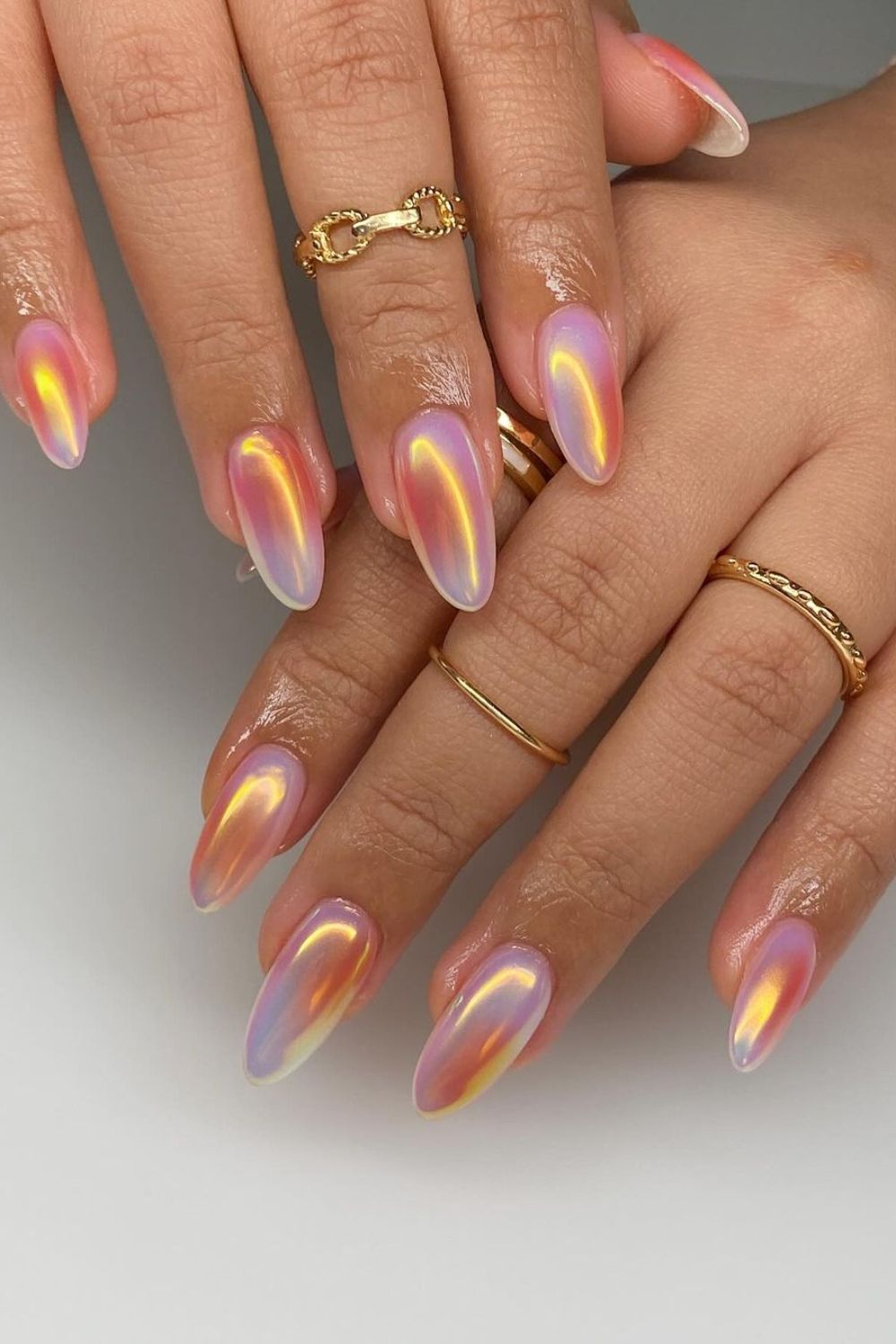 holographic peach nails