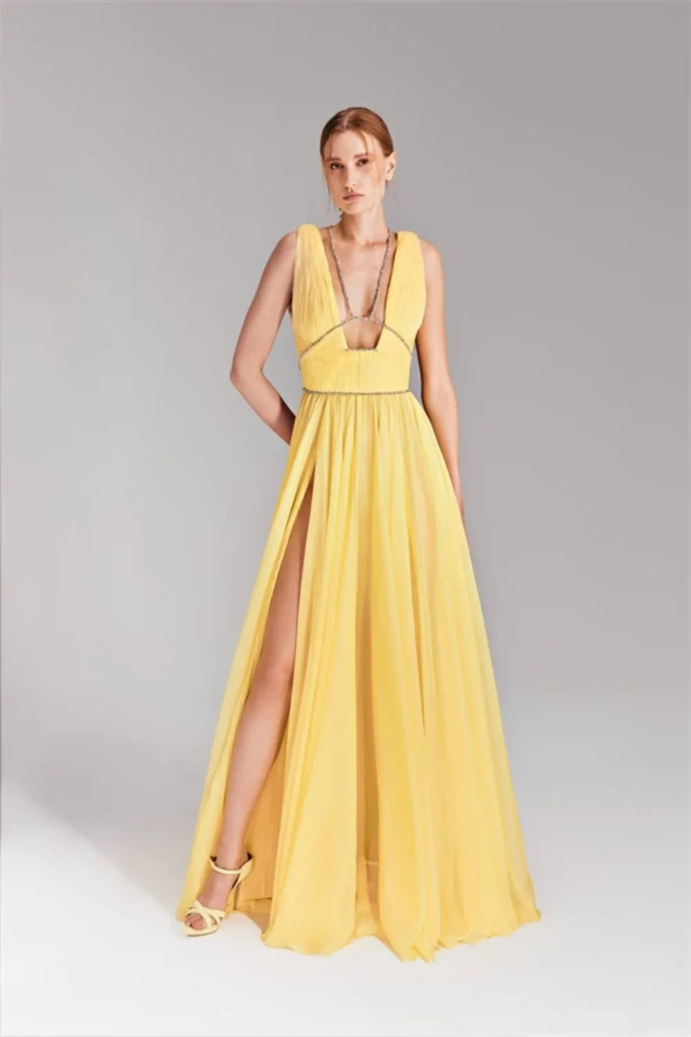 light yellow dress on a model