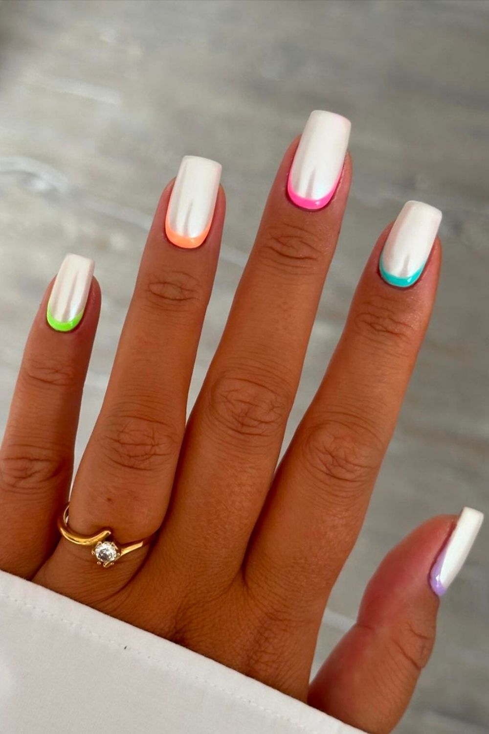 milky chrome with colorful details nails