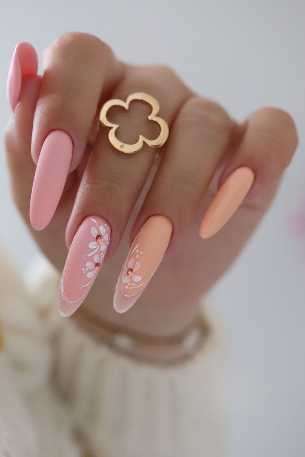 peach and pink nails