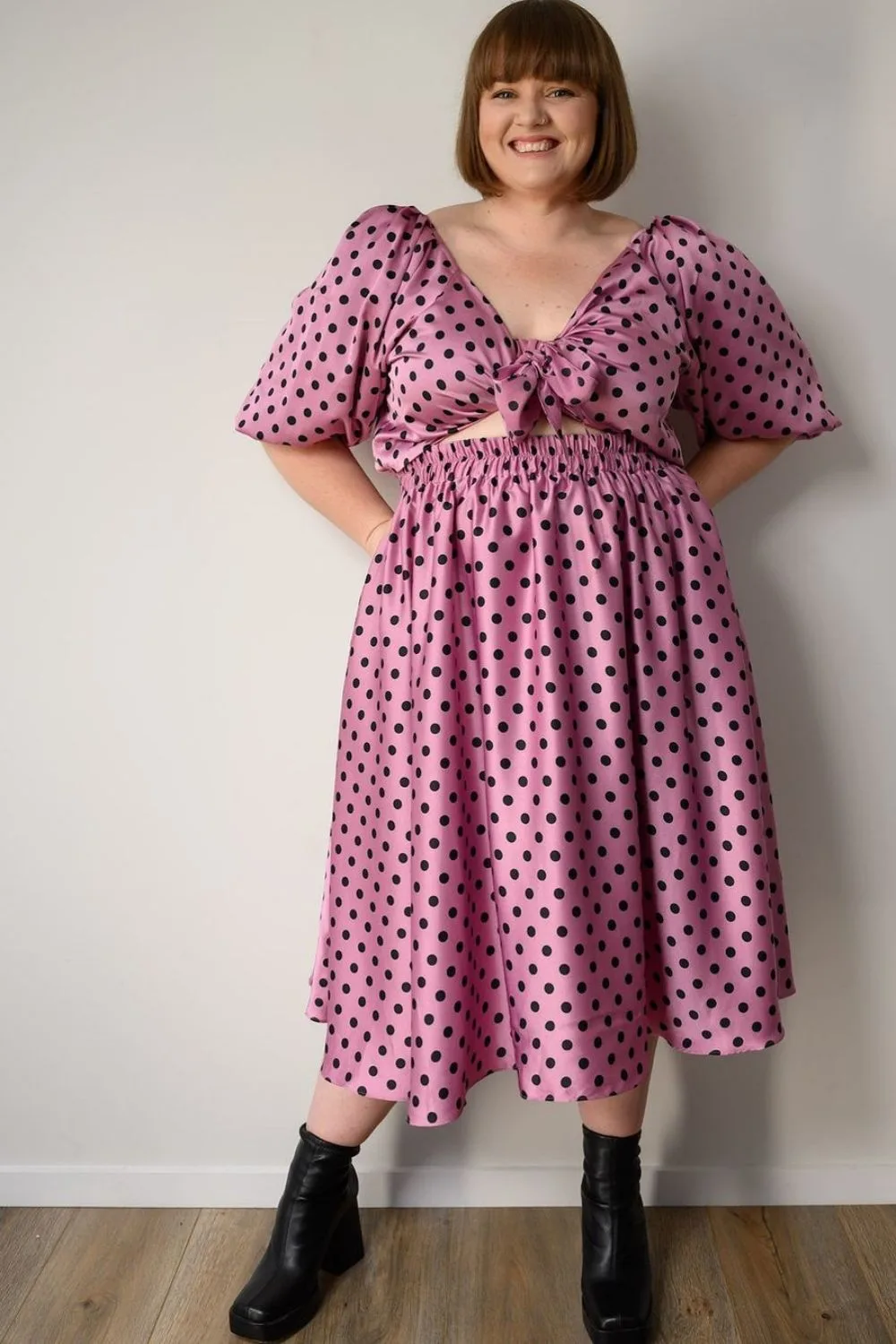 pink polka dots dress for rectangular body shape