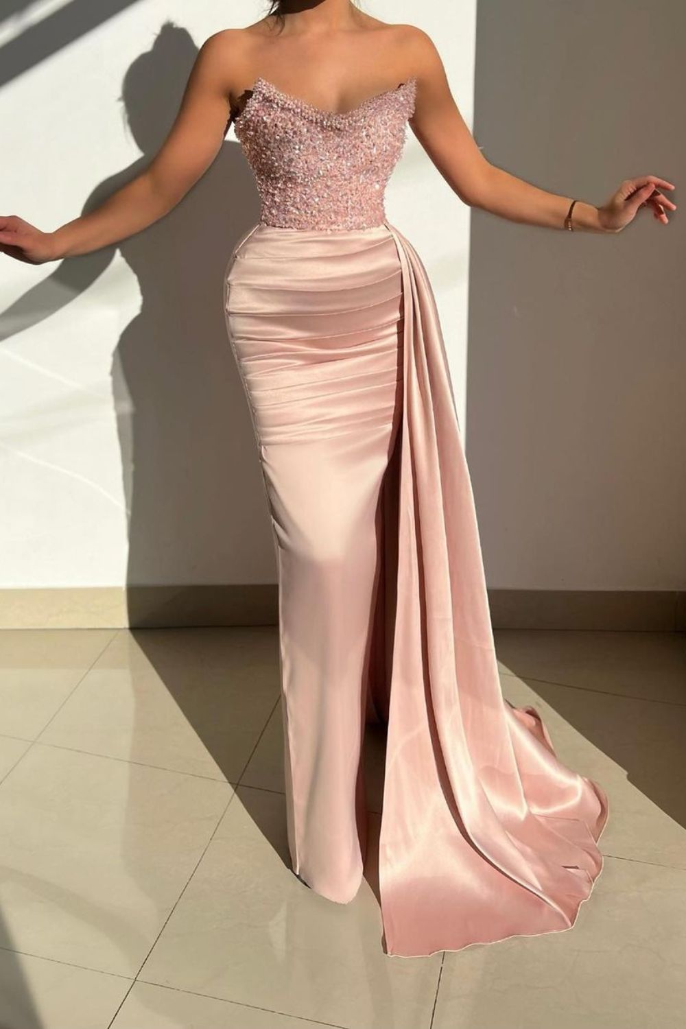 powder pink dress in satin 